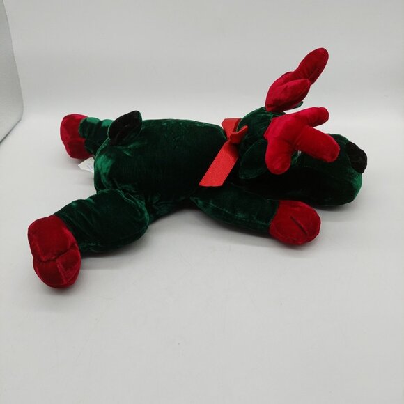 MTY International Reindeer Plush Velvet Green Red Christmas Stuffed Animal 14" - Picture 8 of 11